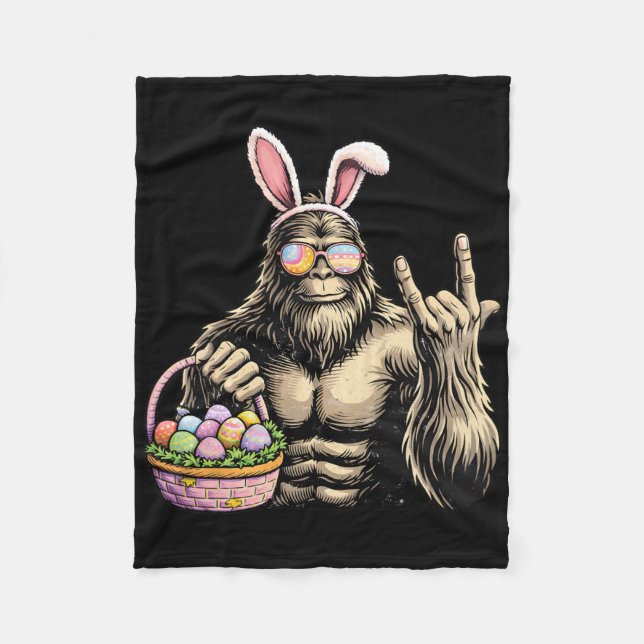 Funny Bigfoot Easter Egg Rock Sasquatch Easter Day Fleece Blanket (Front)