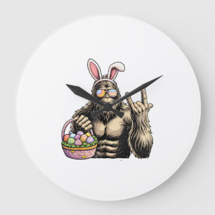 Funny Bigfoot Easter Egg Rock Sasquatch Easter Day Large Clock