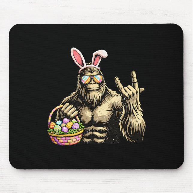 Funny Bigfoot Easter Egg Rock Sasquatch Easter Day Mouse Pad (Front)