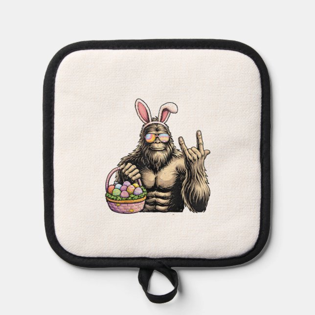 Funny Bigfoot Easter Egg Rock Sasquatch Easter Day Pot Holder (Front)