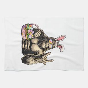 Funny Bigfoot Easter Egg Rock Sasquatch Easter Day Tea Towel