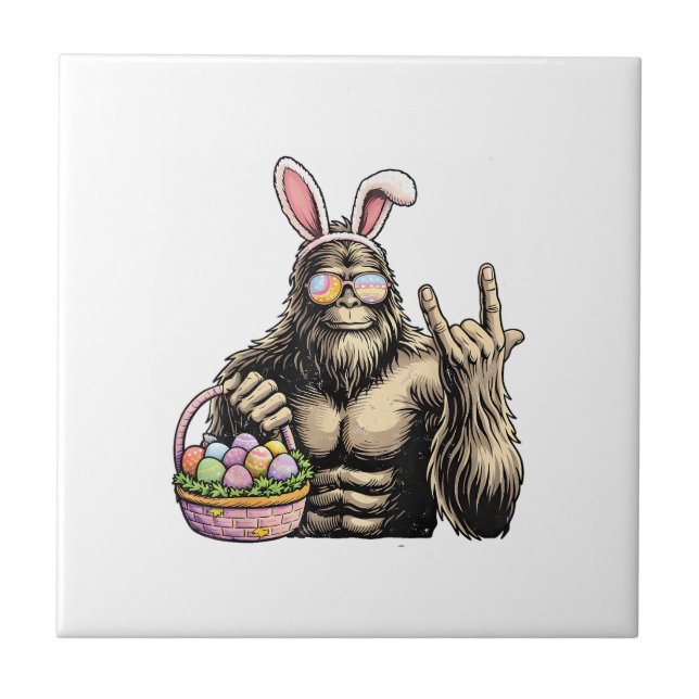 Funny Bigfoot Easter Egg Rock Sasquatch Easter Day Tile (Front)