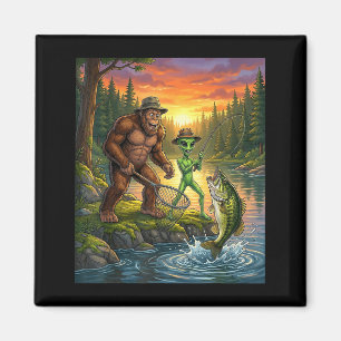 Funny Bigfoot Fishing Mens Alien Sasquatch Fishing Magnet