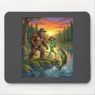 Funny Bigfoot Fishing Mens Alien Sasquatch Fishing Mouse Pad