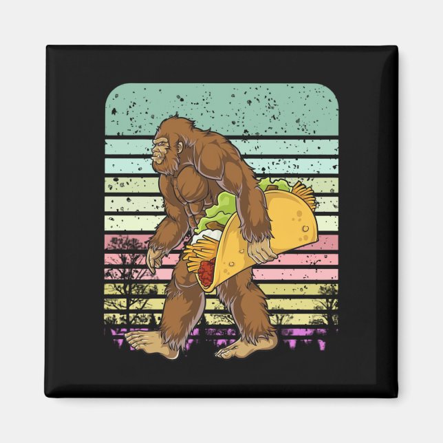 Funny Bigfoot Holding A Taco Magnet (Front)