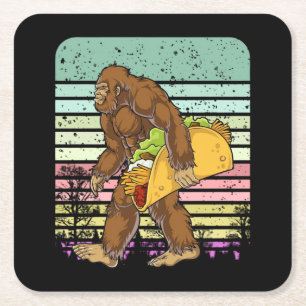 Funny Bigfoot Holding A Taco Square Paper Coaster