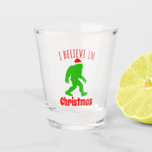 Funny Bigfoot I Believe In Christmas     Shot Glass