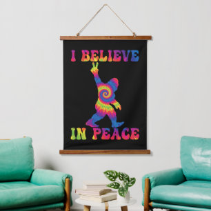 Funny Bigfoot I Believe In Peace Hanging Tapestry