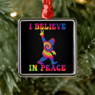 Funny Bigfoot I Believe In Peace Metal Tree Decoration