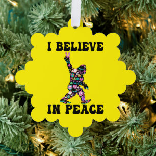 Funny Bigfoot I Believe In Peace    Tree Decoration Card