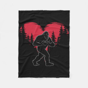 Funny Bigfoot In Love Heart Happy Valentine's Day  Fleece Blanket