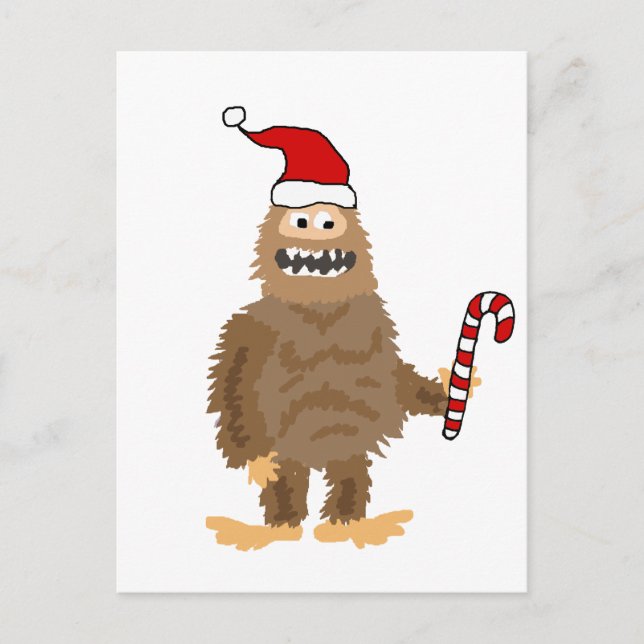 Funny Bigfoot in Santa hat Christmas Cartoon Postcard (Front)