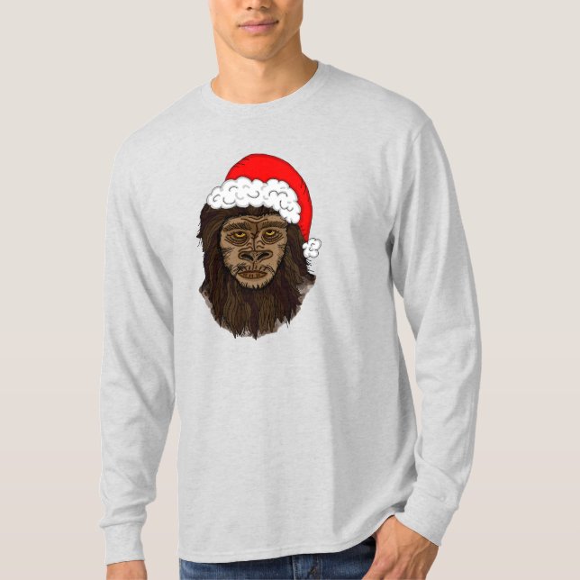 Funny Bigfoot In Santa Hat Sasquatch Humour T-Shirt (Front)