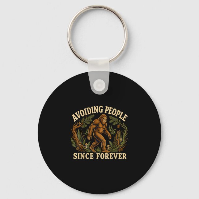 Funny bigfoot introvert avoiding people sasquatch  key ring (Front)