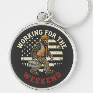 Funny Bigfoot Labour Day Shirt Blue Collar US Flag Key Ring