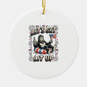 Funny Bigfoot Let’s Get Lit Up Patriotic Ceramic Tree Decoration