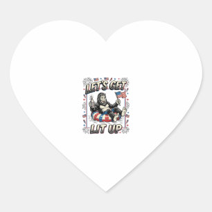 Funny Bigfoot Let’s Get Lit Up Patriotic Heart Sticker