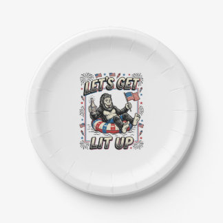 Funny Bigfoot Let’s Get Lit Up Patriotic Paper Plate