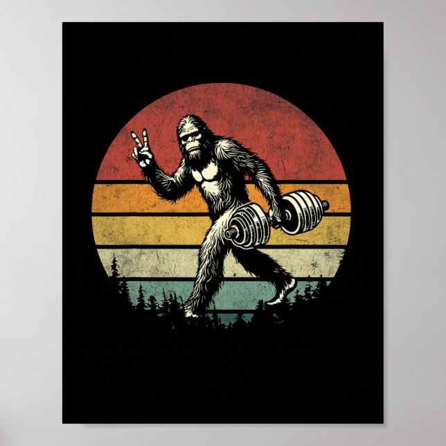 Funny Bigfoot Lifting Gym Retro Bigfoot Sasquatch  Poster (Front)