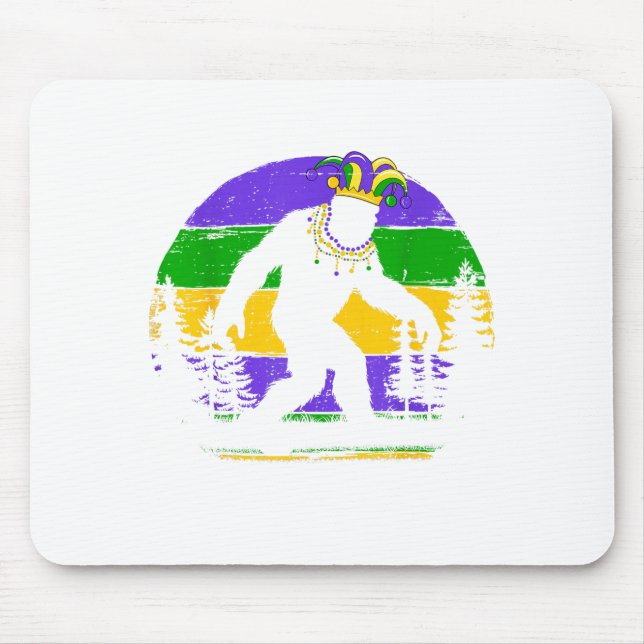 Funny Bigfoot Mardi Gras Sasquatch Artwork Mouse Pad (Front)