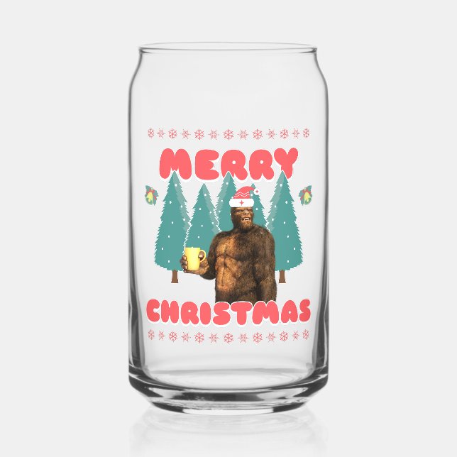 Funny Bigfoot - Merry Christmas Can Glass (Front)