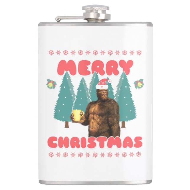 Funny Bigfoot - Merry Christmas Hip Flask (Front)