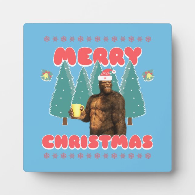 Funny Bigfoot - Merry Christmas Plaque (Front)