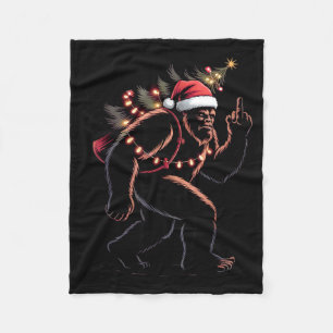 Funny Bigfoot Middle Finger Christmas Sasquatch An Fleece Blanket