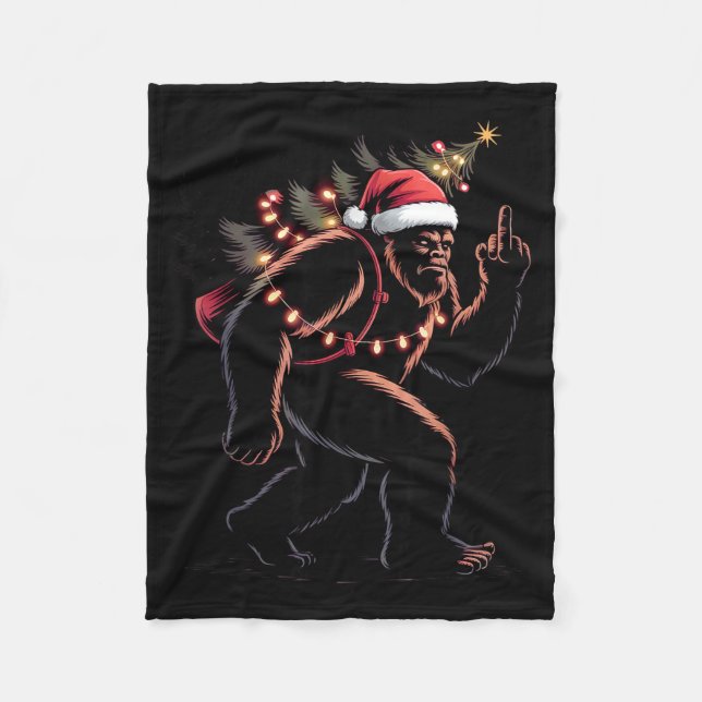 Funny Bigfoot Middle Finger Christmas Sasquatch An Fleece Blanket (Front)