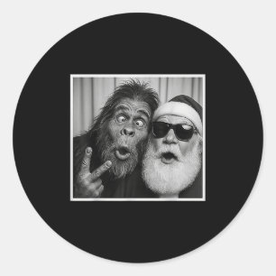Funny Bigfoot Photobooth With Santa Christmas Xmas Classic Round Sticker