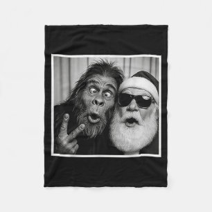 Funny Bigfoot Photobooth With Santa Christmas Xmas Fleece Blanket