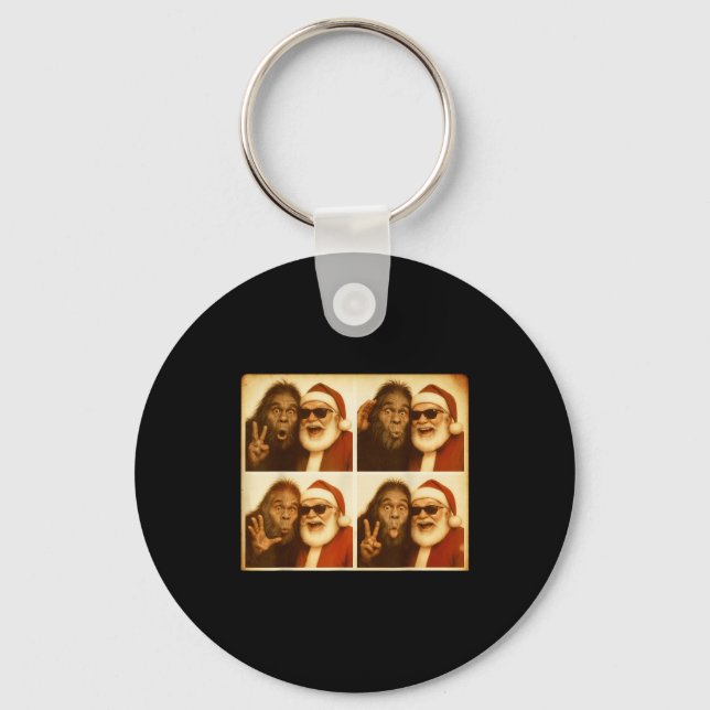 Funny Bigfoot Photobooth With Santa Christmas Xmas Key Ring (Front)
