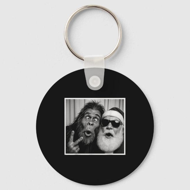 Funny Bigfoot Photobooth With Santa Christmas Xmas Key Ring (Front)