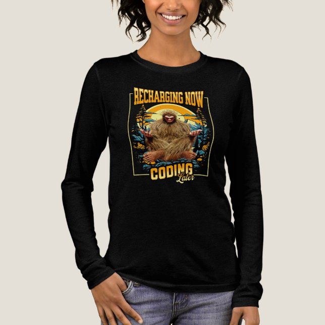 Funny Bigfoot Programmer Coding Later Humour Tri-Blend Shirt (Front)