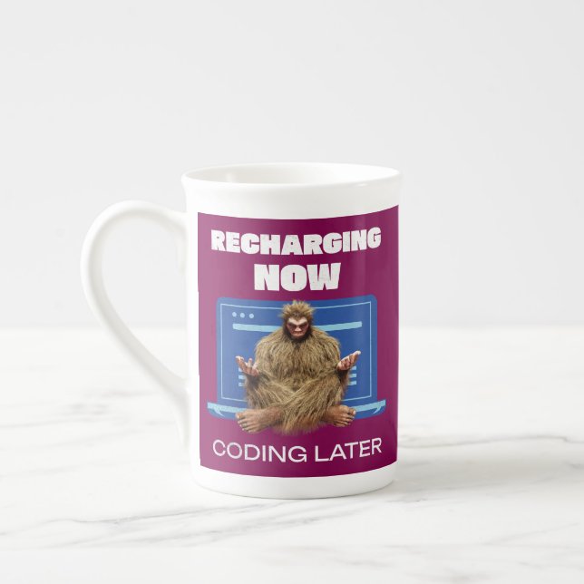 Funny Bigfoot Programmer Recharging Coding Later Bone China Mug (Left)