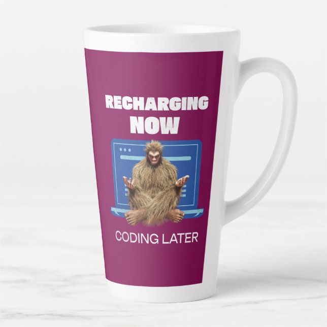 Funny Bigfoot Programmer Recharging Coding Later Latte Mug (Right)