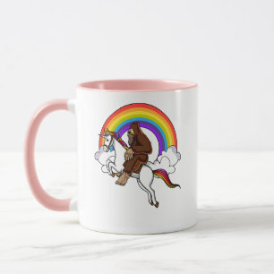 Funny Bigfoot Riding Magical Unicorn Rainbow Mug