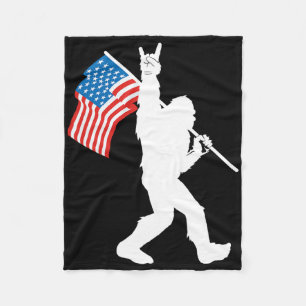 Funny Bigfoot Rock And Roll Usa Flag For Sasquatch Fleece Blanket