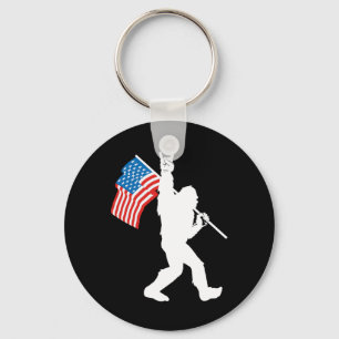 Funny Bigfoot Rock And Roll Usa Flag For Sasquatch Key Ring