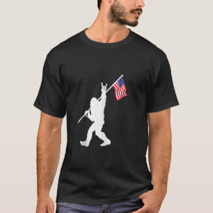 Funny Bigfoot Rock and Roll USA Flag for Sasquatch T-Shirt