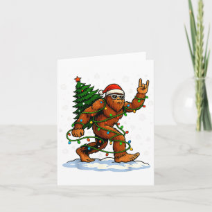 Funny Bigfoot Rock On Christmas Lights Snow Holida Card