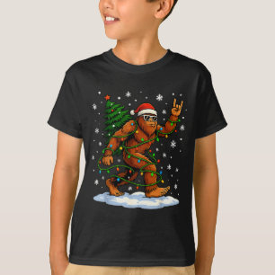 Funny Bigfoot Rock On Christmas Lights Snow Holida T-Shirt