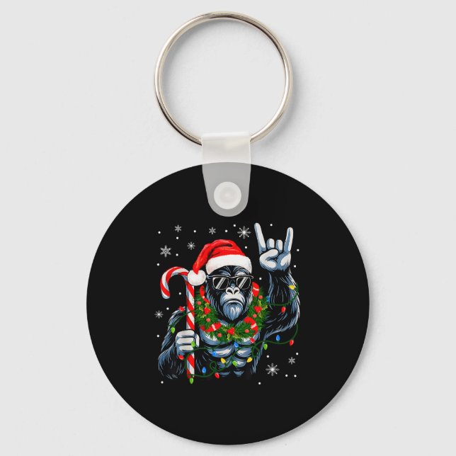 Funny Bigfoot Rock On Pajamas Pjs Christmas Xmas M Key Ring (Front)