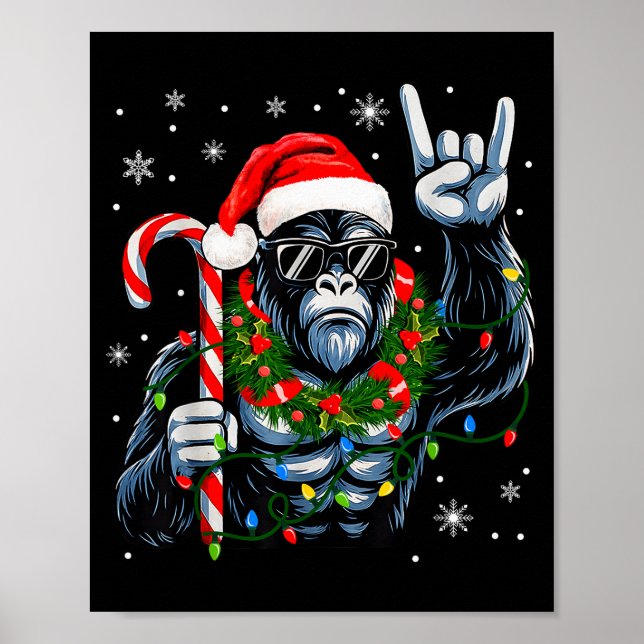 Funny Bigfoot Rock On Pyjamas Pjs Christmas Xmas M Poster (Front)