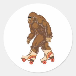 Funny Bigfoot Roller Skating Classic Round Sticker