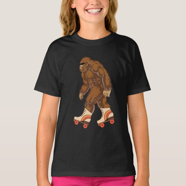 Funny Bigfoot Roller Skating  T-Shirt (Front)