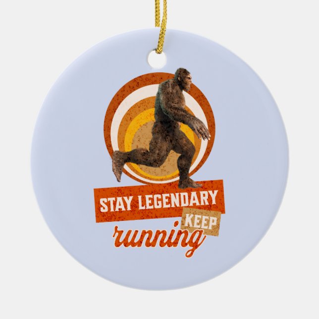 Funny Bigfoot Running Motivation Ceramic Tree Decoration (Front)