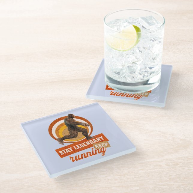 Funny Bigfoot Running Motivation Glass Coaster (Angled)