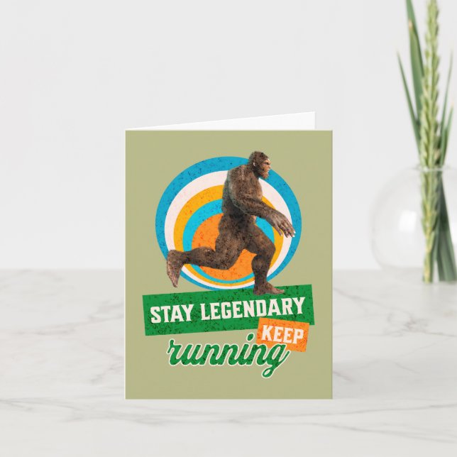 Funny Bigfoot Running Motivation Note Card (Front)