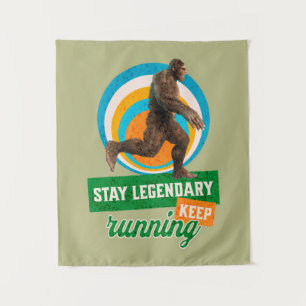 Funny Bigfoot Running Motivation Tapestry